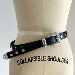 BRAVE Leather Belt ~ Black Leather w/ Silver Circle Studded ~ Western Punk Biker